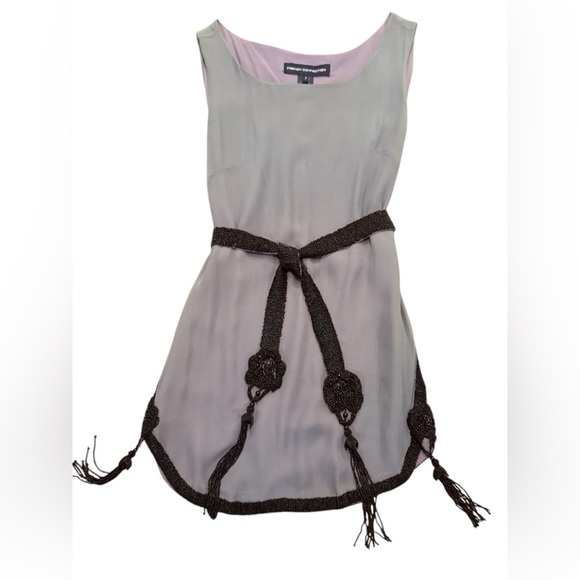 French Connection Grey/Black Beaded Gatsby Dress with Tie Belt Size 2/XS $225